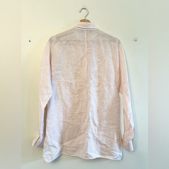 Lafayette 148 100% linen button down blouse pink and white stripe petite bead - Picture 9 of 12